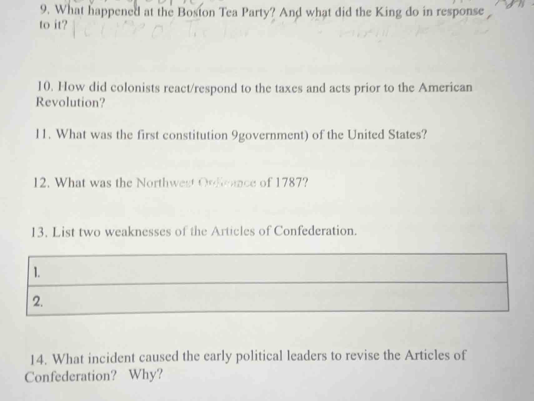 9. what happened at the boston tea party? and what did the king do in r…