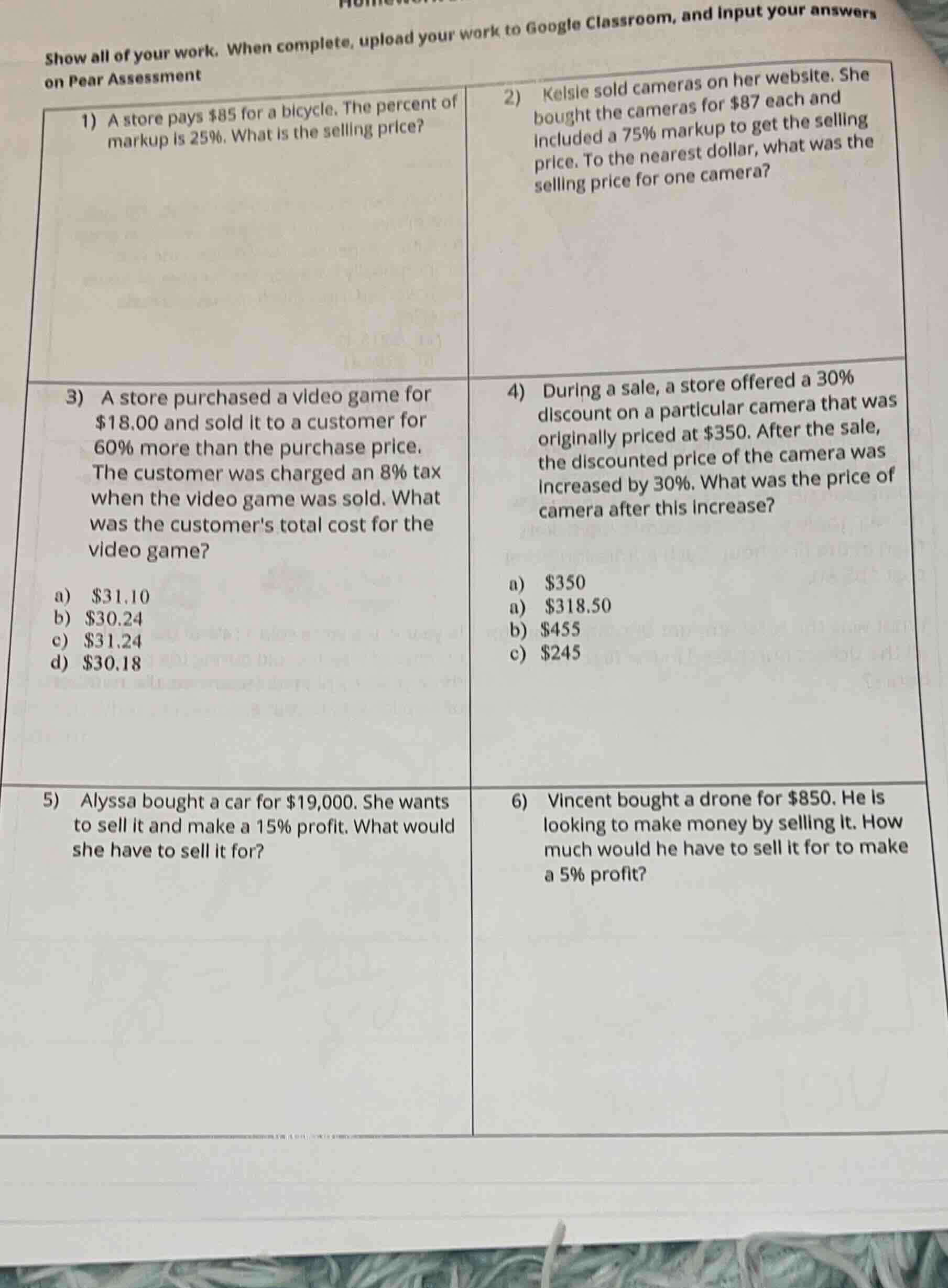 show all of your work. when complete, upload your work to google classr…