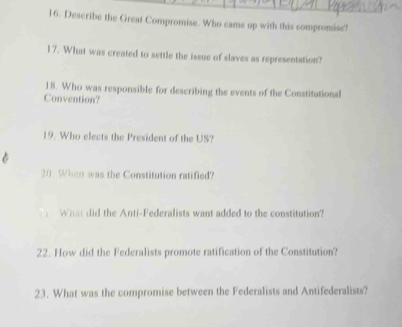 16. describe the great compromise. who came up with this compromise? 17…