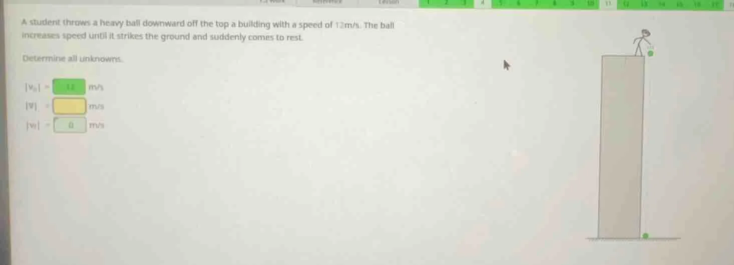 a student throws a heavy ball downward off the top a building with a sp…
