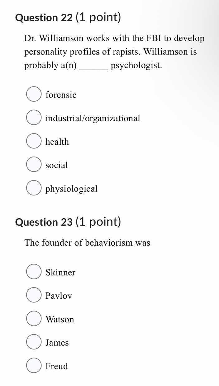 question 22 (1 point) dr. williamson works with the fbi to develop pers…