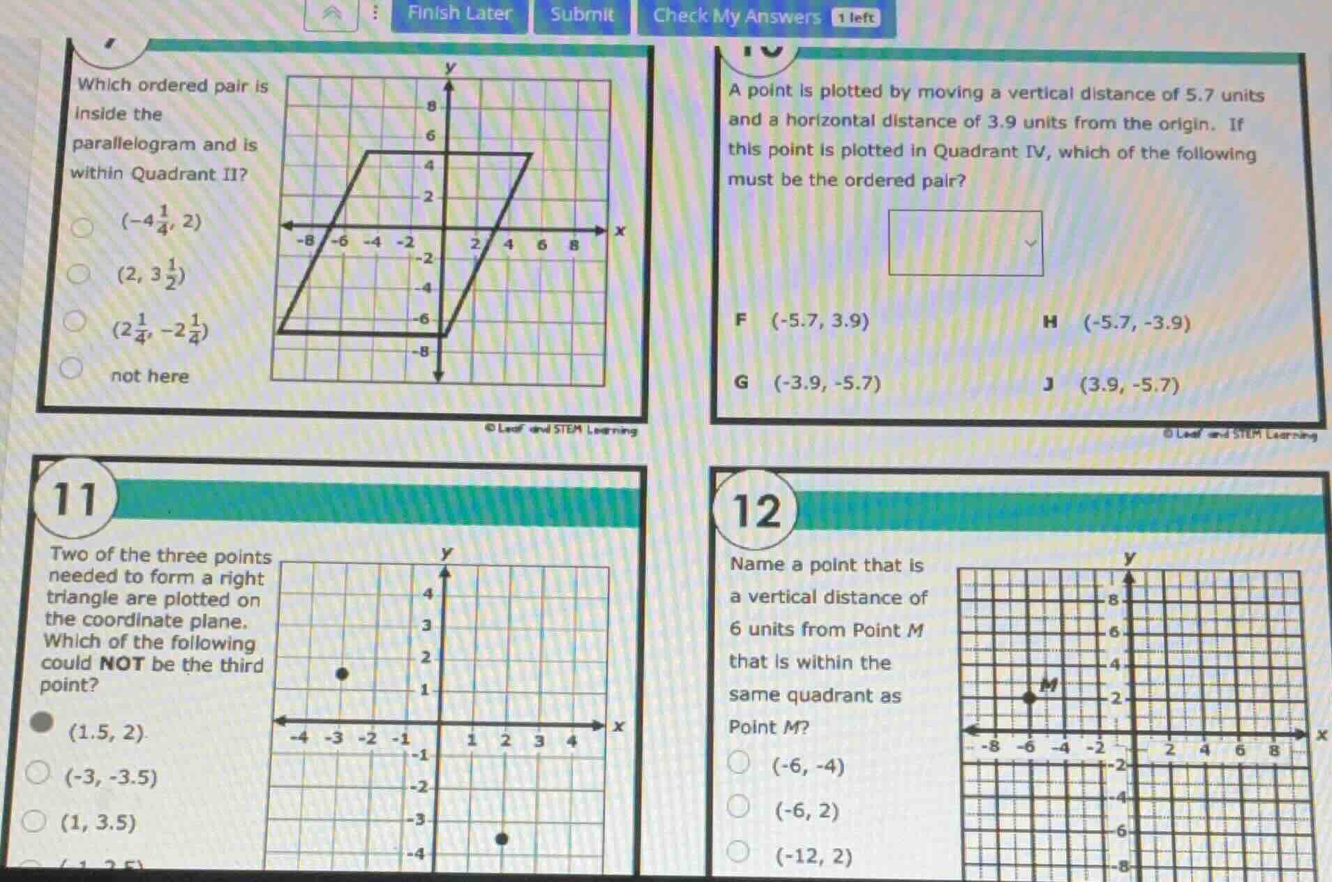 1. which ordered pair is inside the parallelogram and is within quadran…