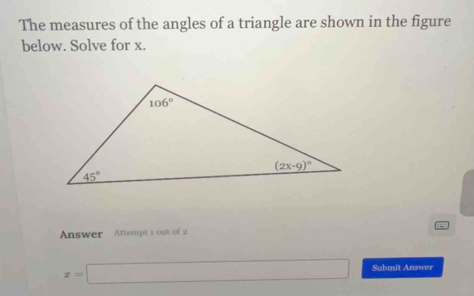 the measures of the angles of a triangle are shown in the figure below.…