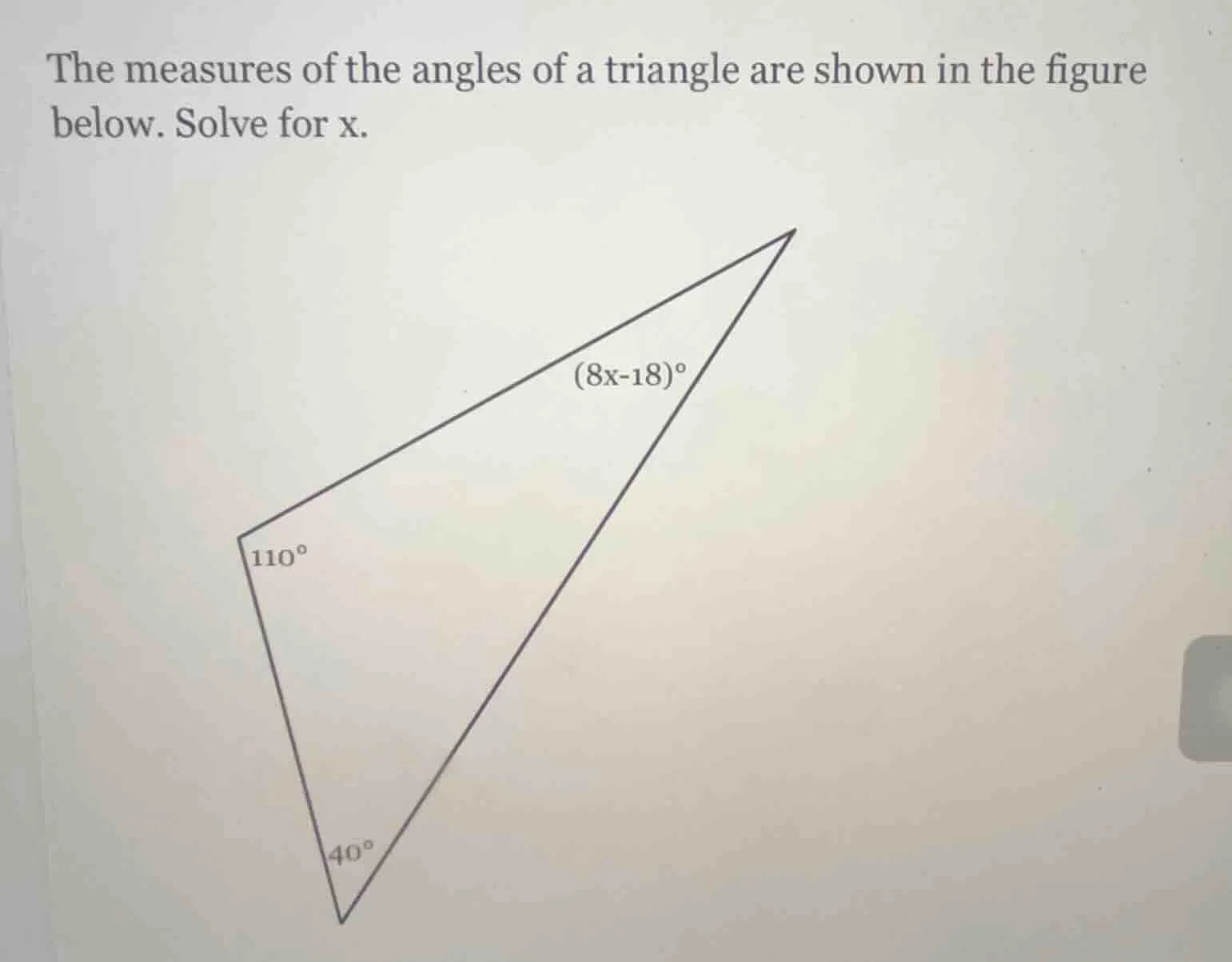 the measures of the angles of a triangle are shown in the figure below.…