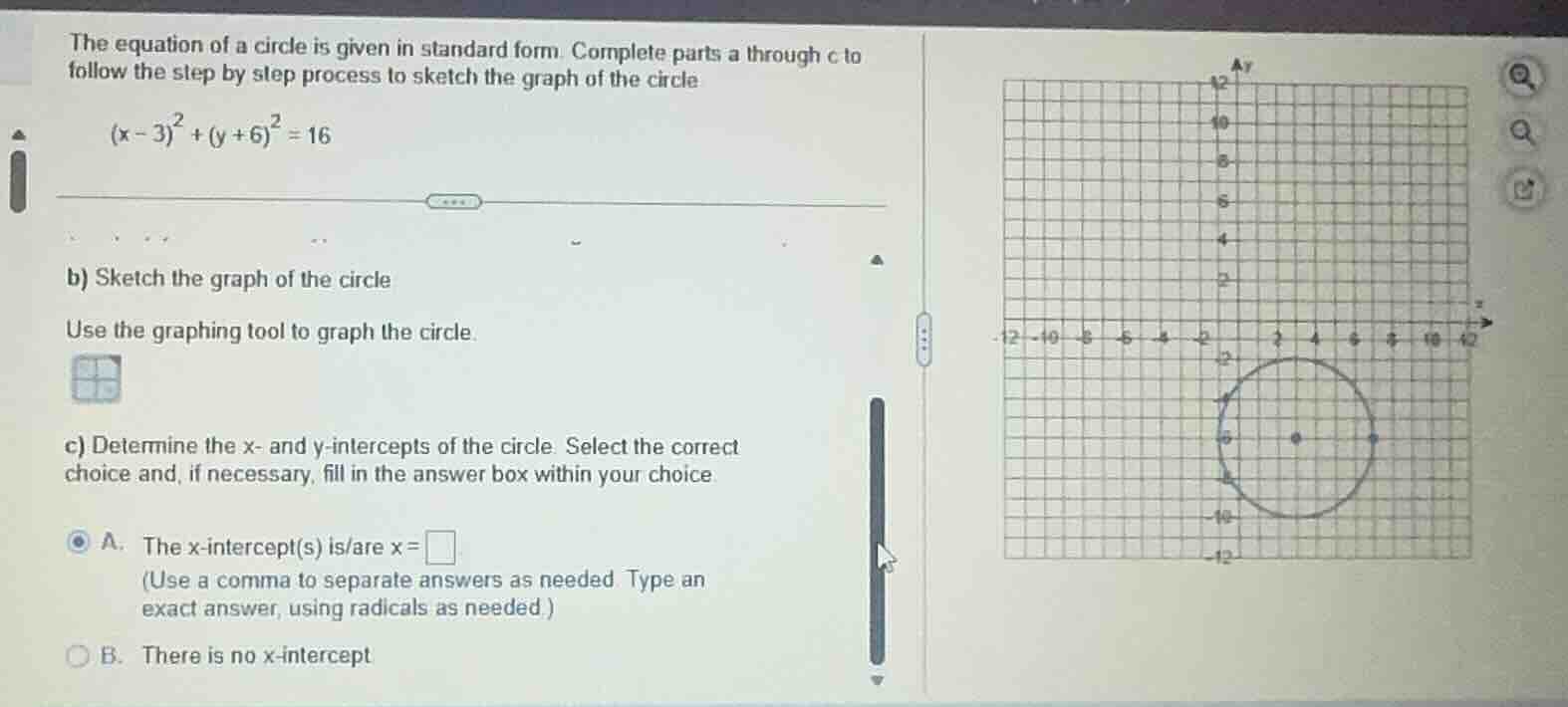 the equation of a circle is given in standard form. complete parts a th…