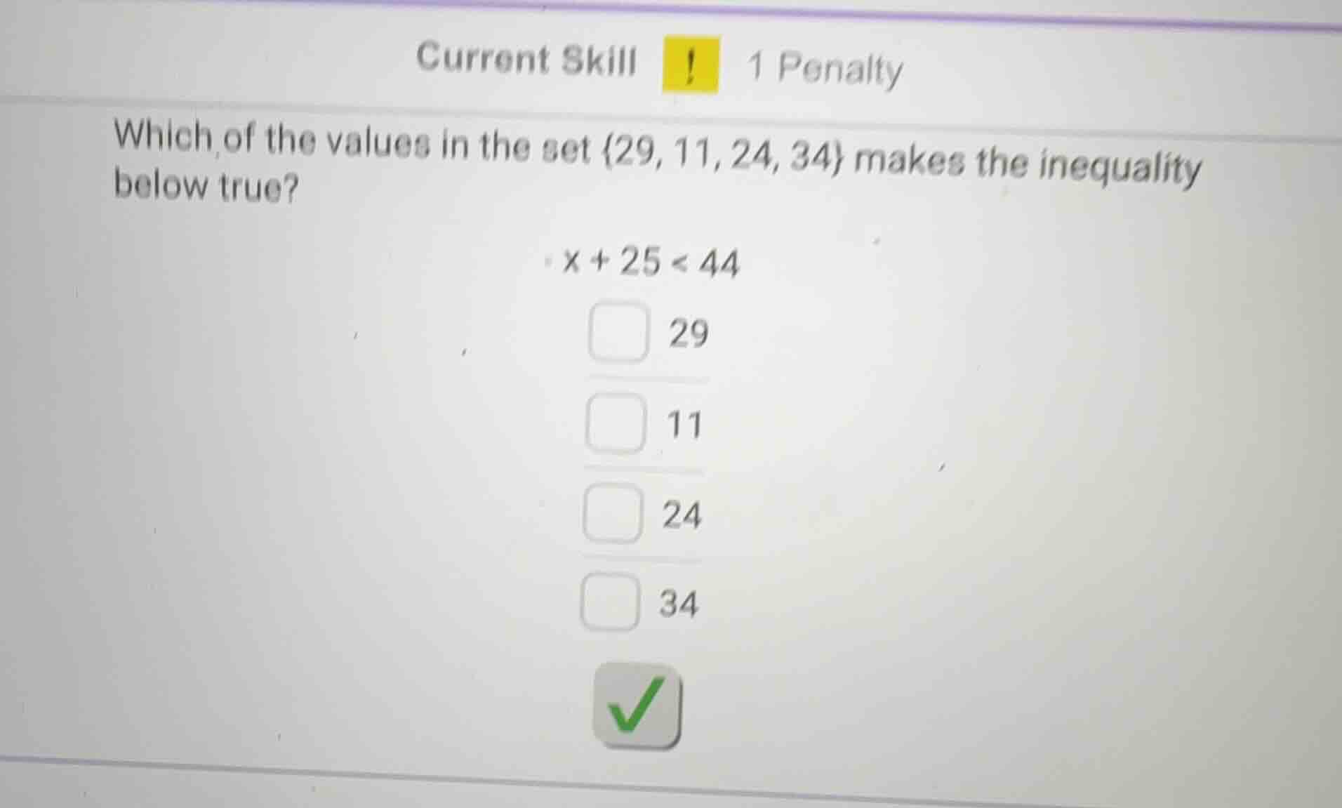 current skill ! 1 penalty which of the values in the set {29, 11, 24, 3…