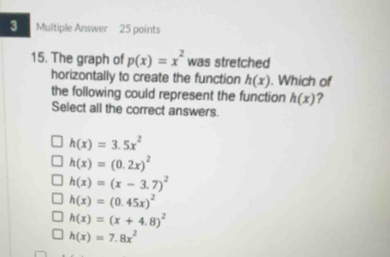 3 multiple answer 25 points 15. the graph of $p(x) = x^2$ was stretched…