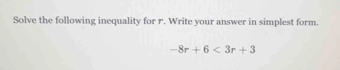 solve the following inequality for r. write your answer in simplest for…