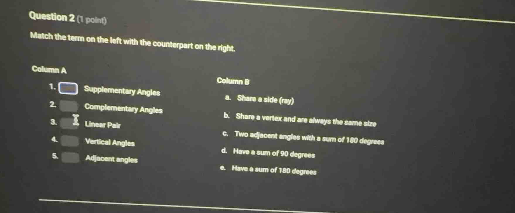 question 2 (1 point) match the term on the left with the counterpart on…