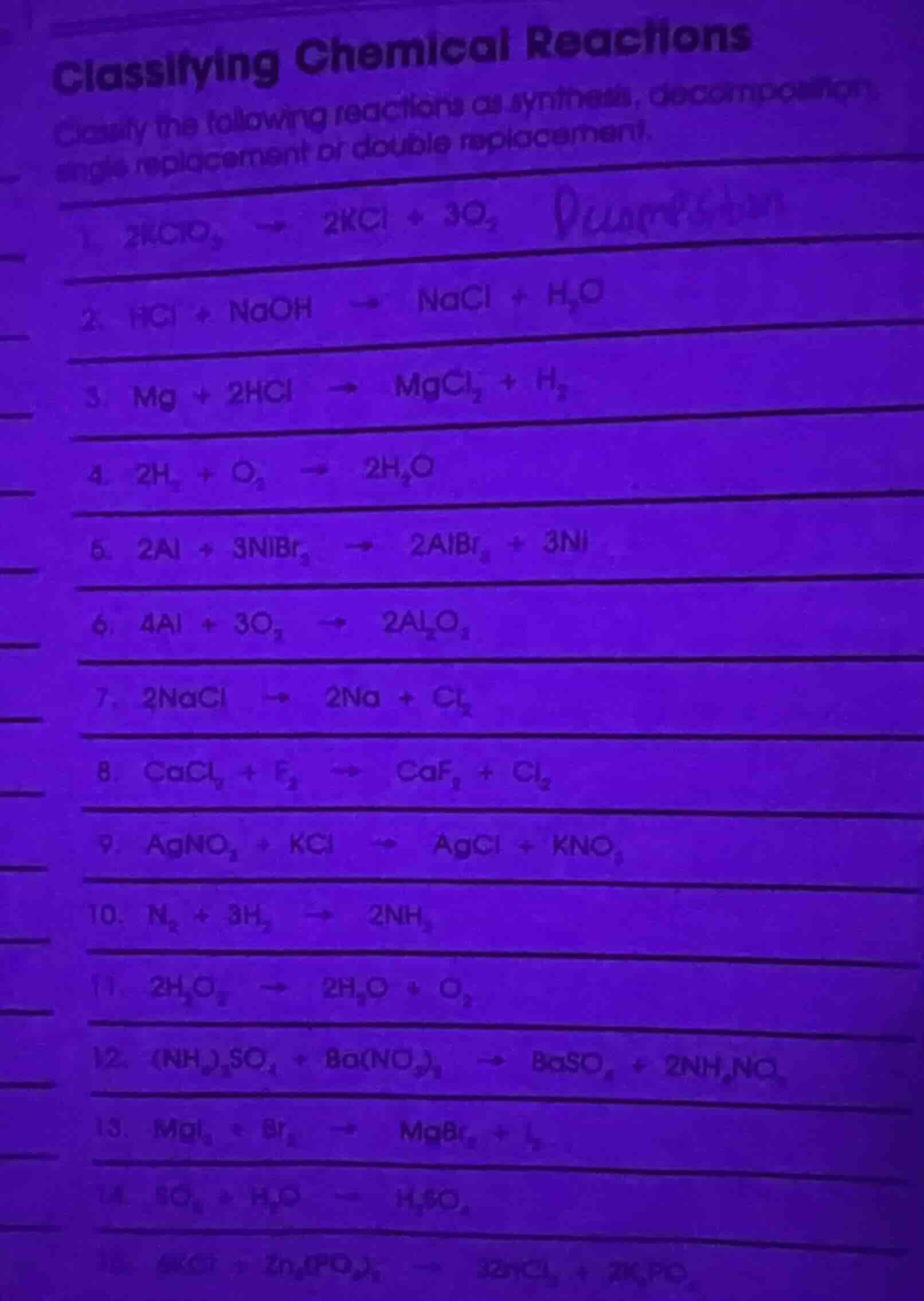 classifying chemical reactions classify the following reactions as synt…