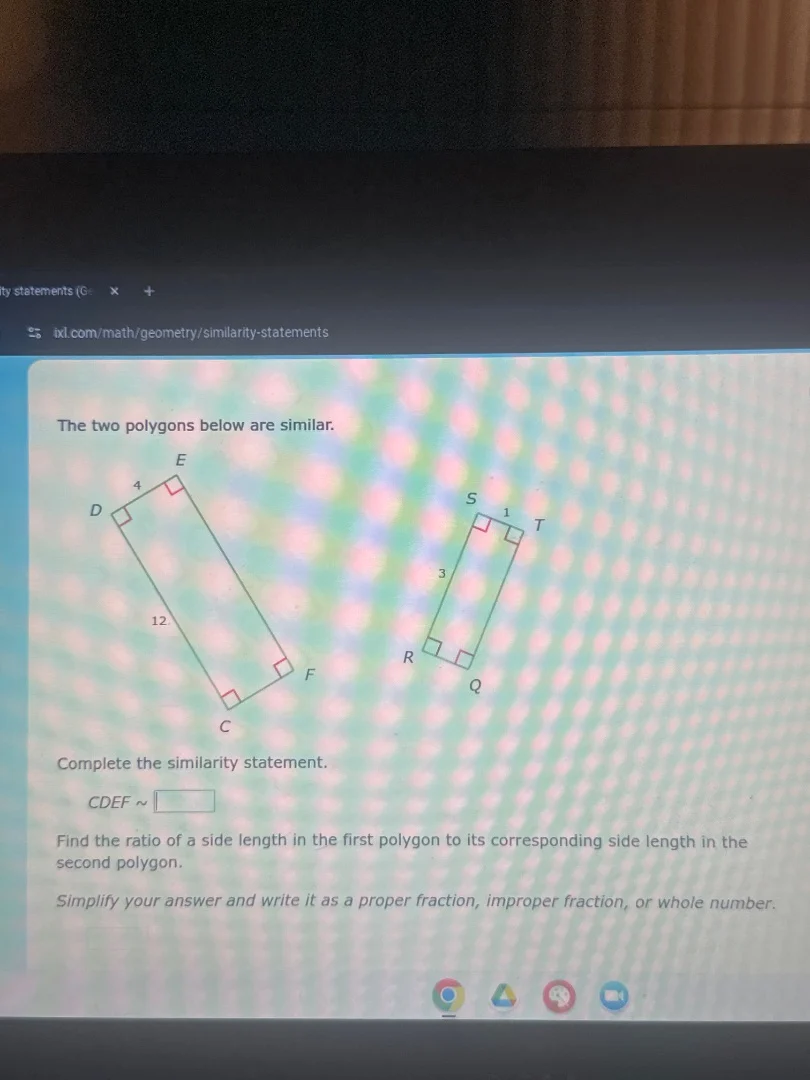 the two polygons below are similar. complete the similarity statement. …