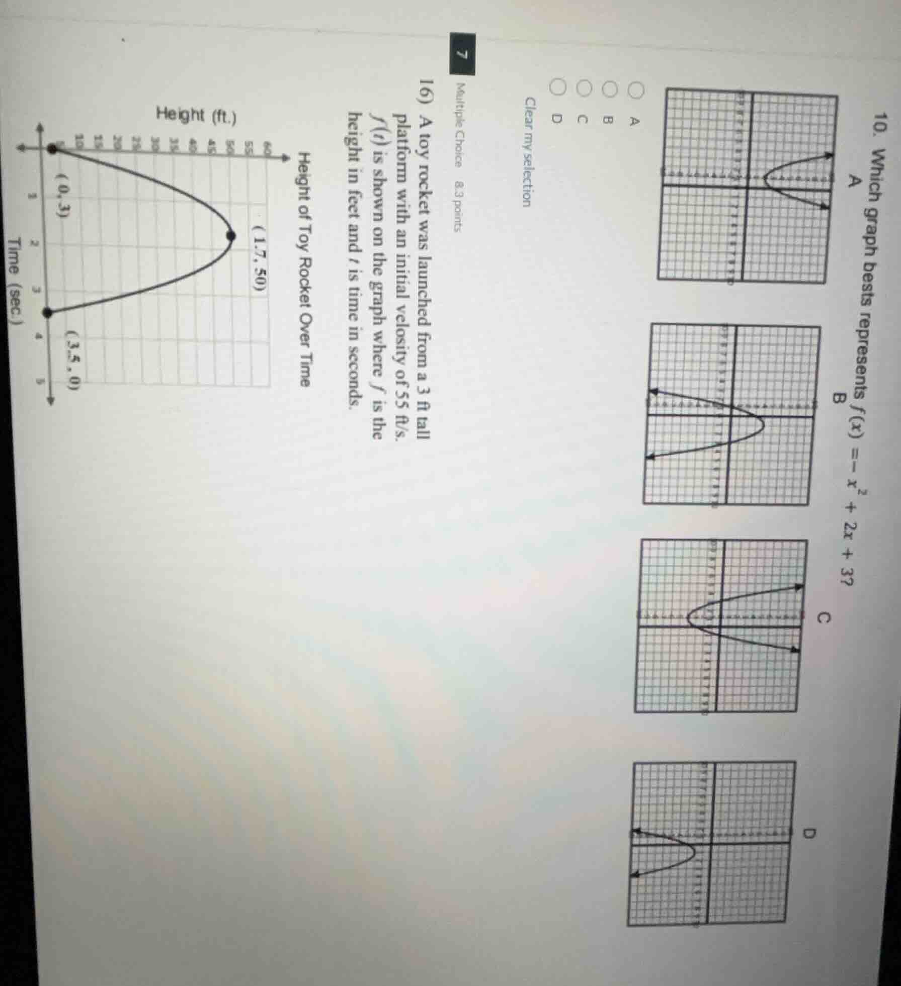10. which graph bests represents $f(x) = -x^2 + 2x + 3?$abcdclear my se…