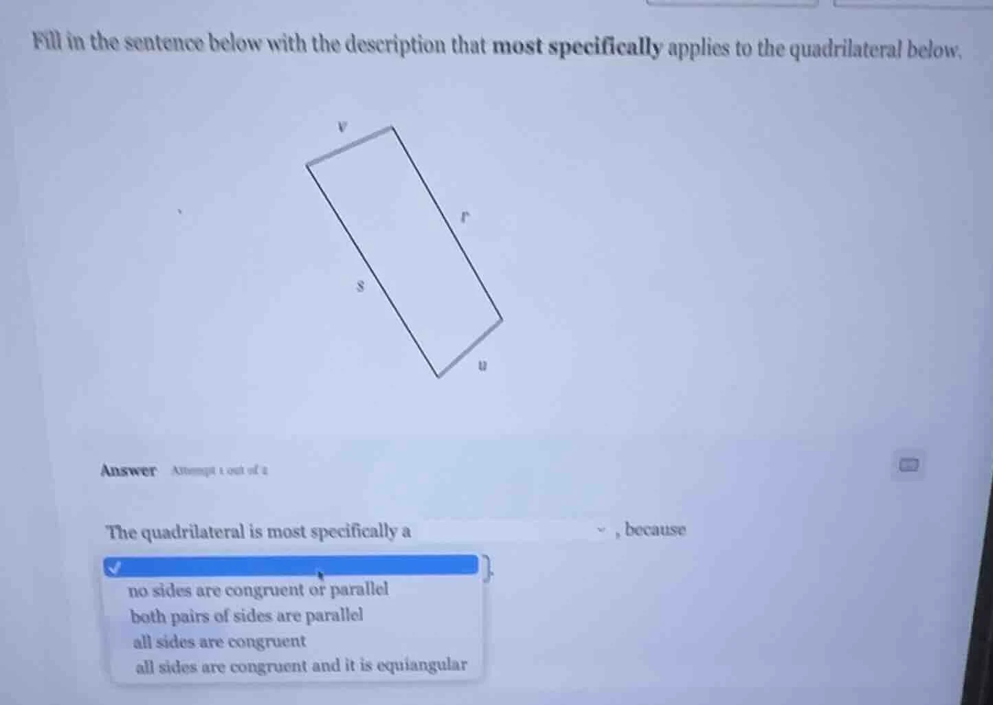 fill in the sentence below with the description that most specifically …