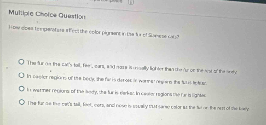multiple choice question how does temperature affect the color pigment …