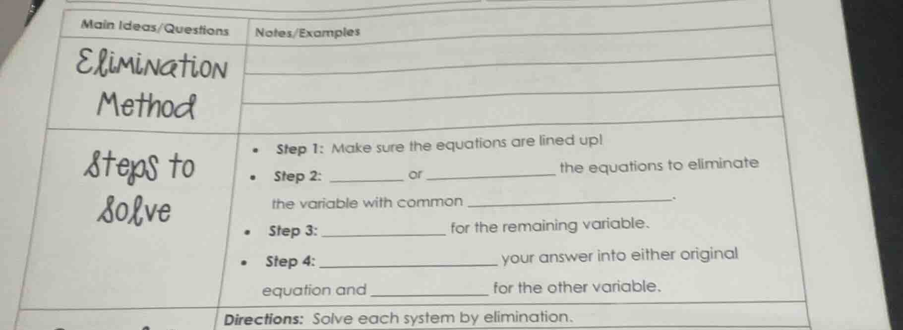 main ideas/questions notes/examples elimination method steps to solve -…