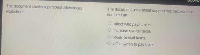 the document shows a personal allowances worksheet the document asks ab…