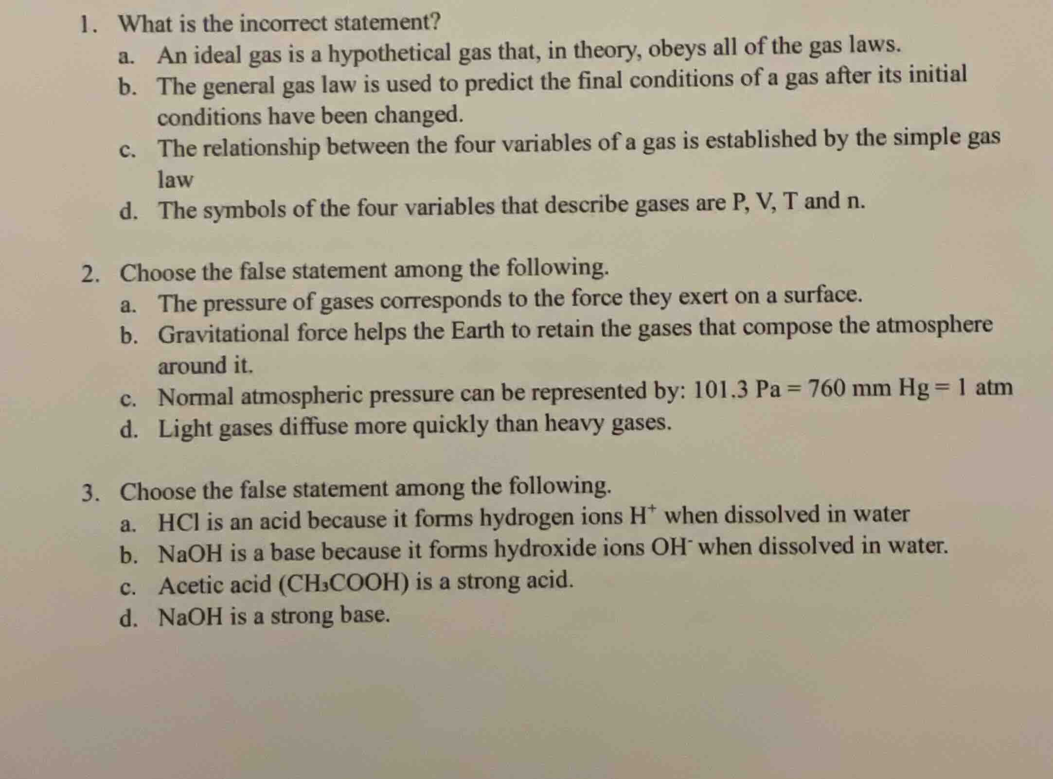 1. what is the incorrect statement? a. an ideal gas is a hypothetical g…