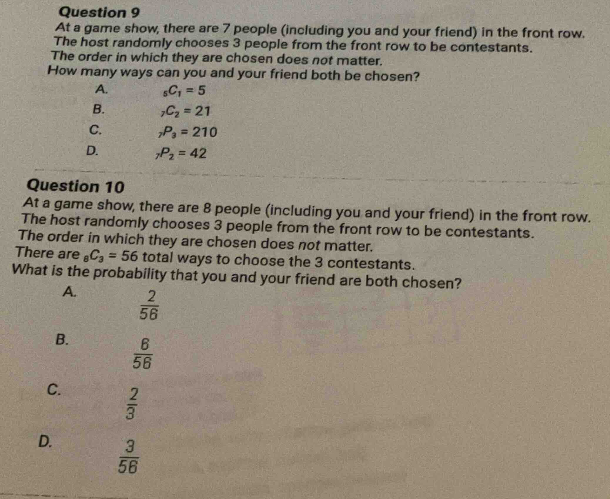 question 9 at a game show, there are 7 people (including you and your f…