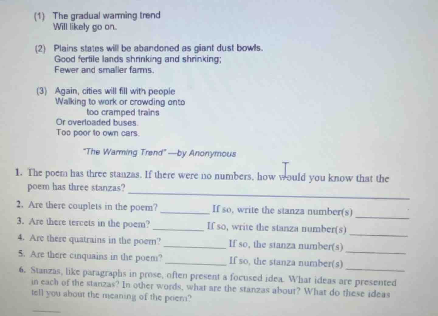 (1) the gradual warming trend will likely go on. (2) plains states will…