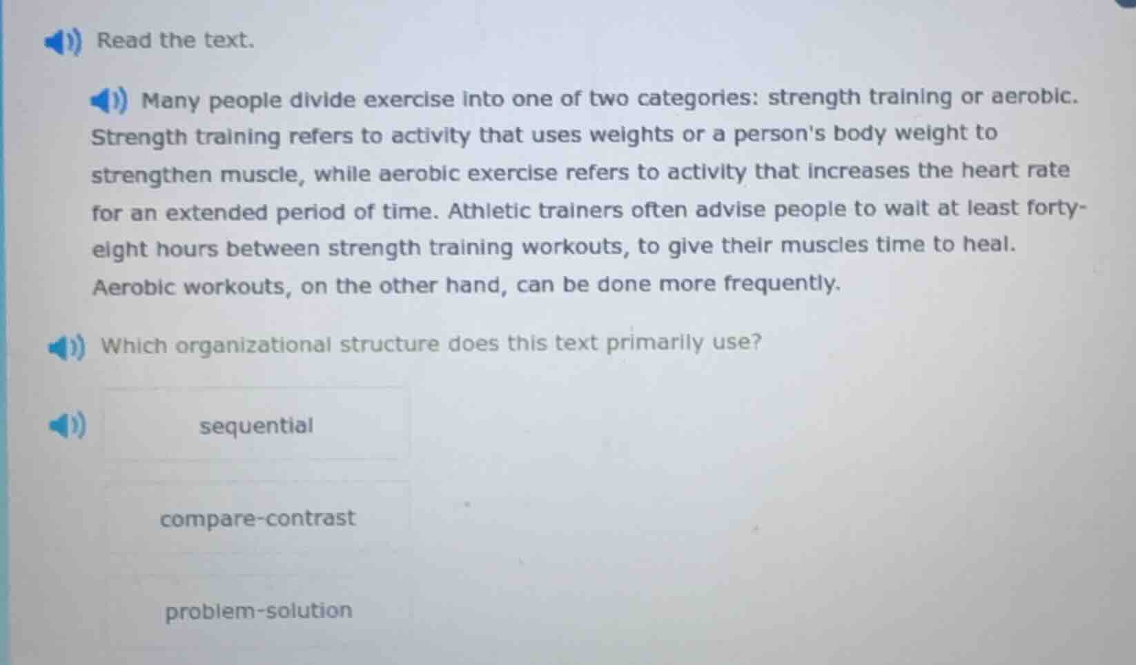 read the text. many people divide exercise into one of two categories: …