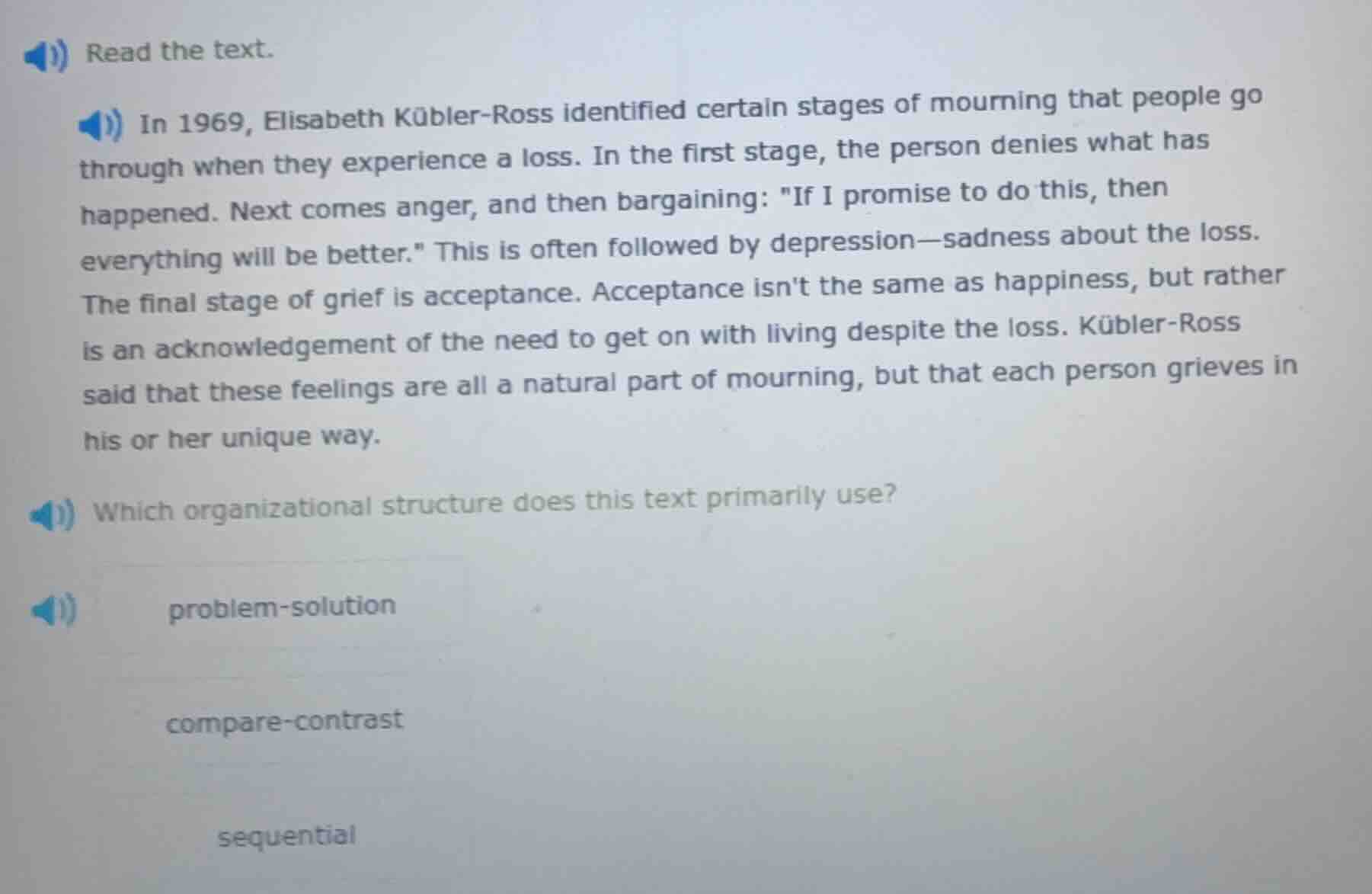 read the text. in 1969, elisabeth kübler-ross identified certain stages…