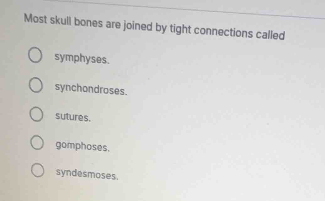 most skull bones are joined by tight connections called symphyses. sync…