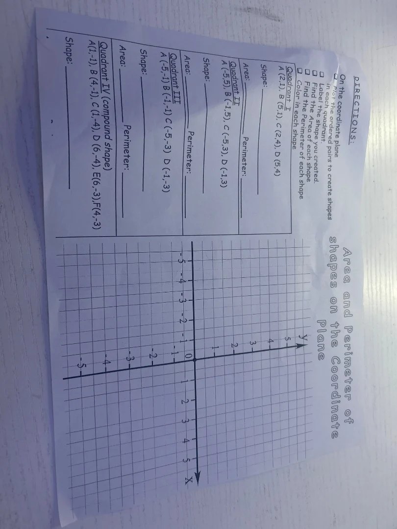 area and perimeter of shapes on the coordinate plane directions: on the…