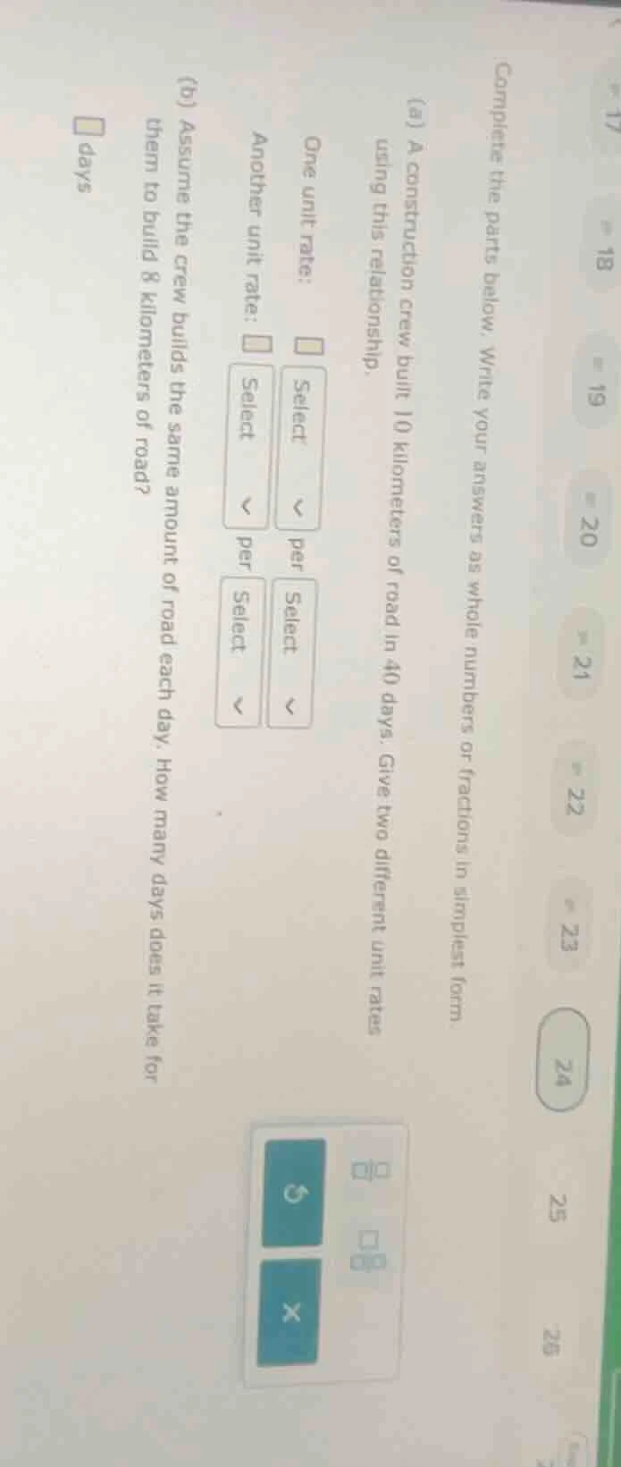 complete the parts below. write your answers as whole numbers or fracti…