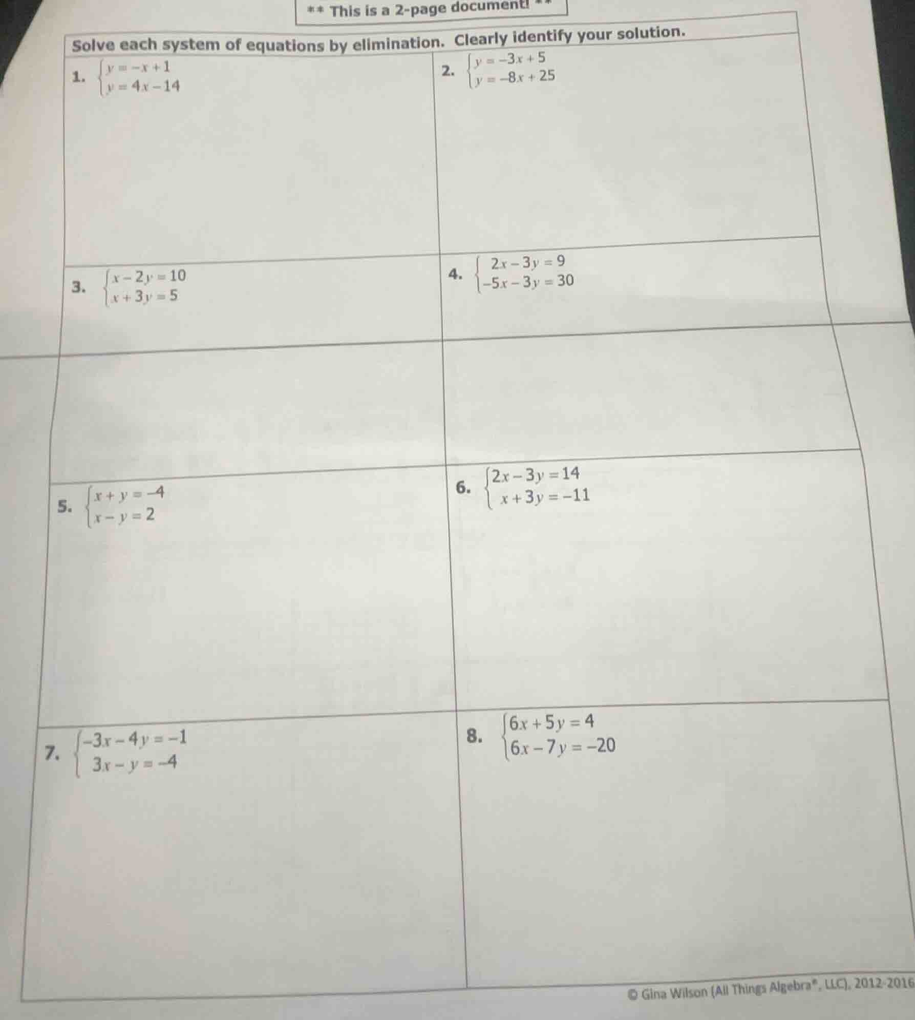 ** this is a 2-page document! ** solve each system of equations by elim…