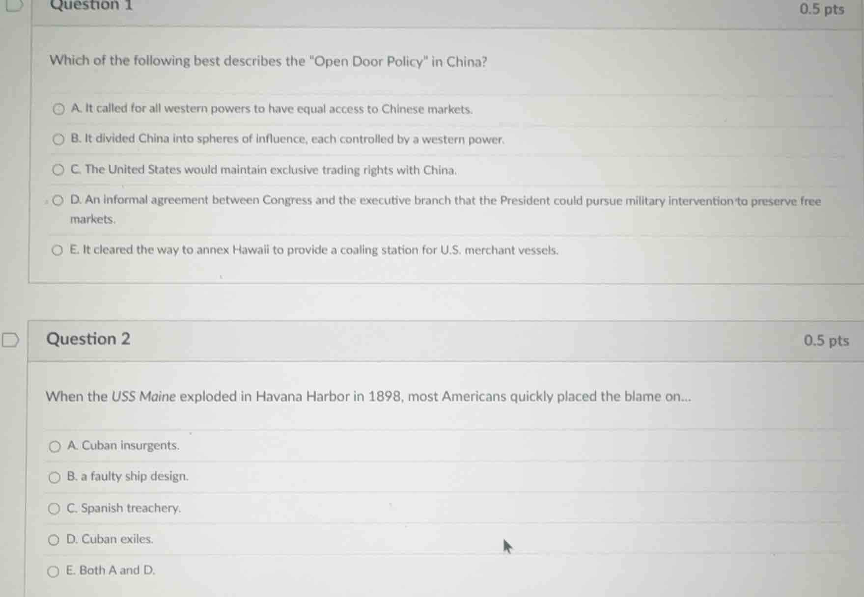 question 1 0.5 pts which of the following best describes the \open door…