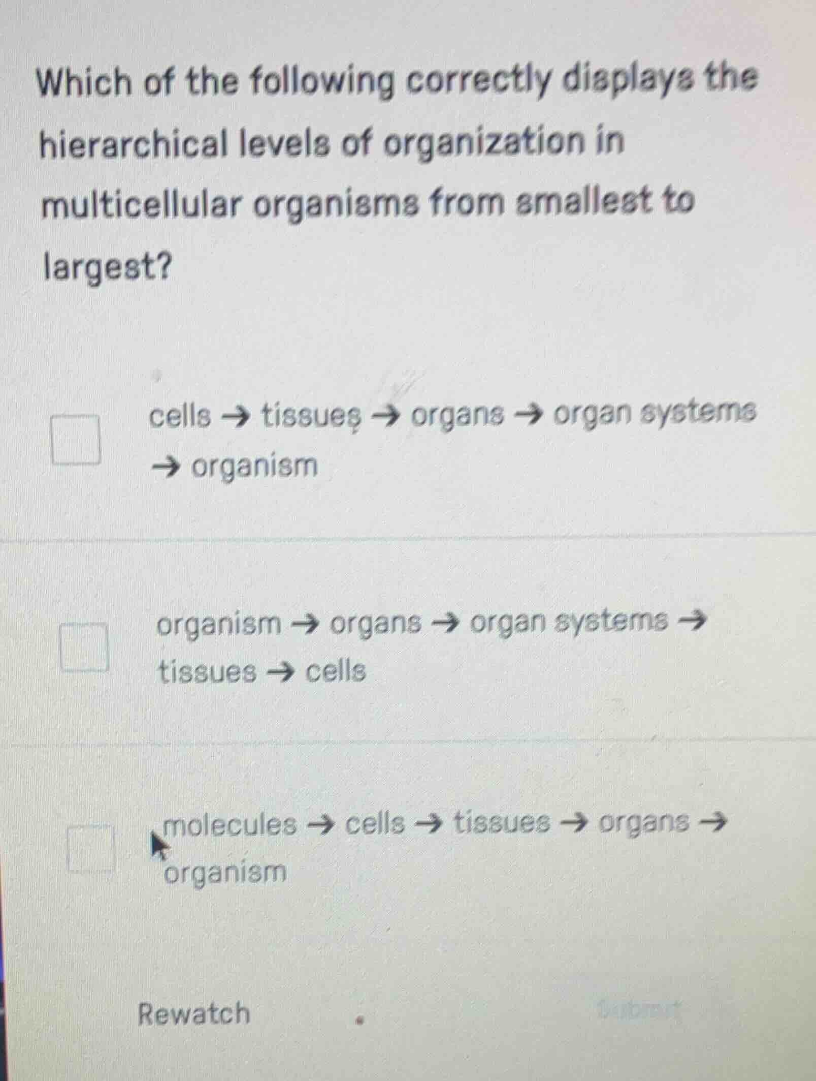 which of the following correctly displays the hierarchical levels of or…