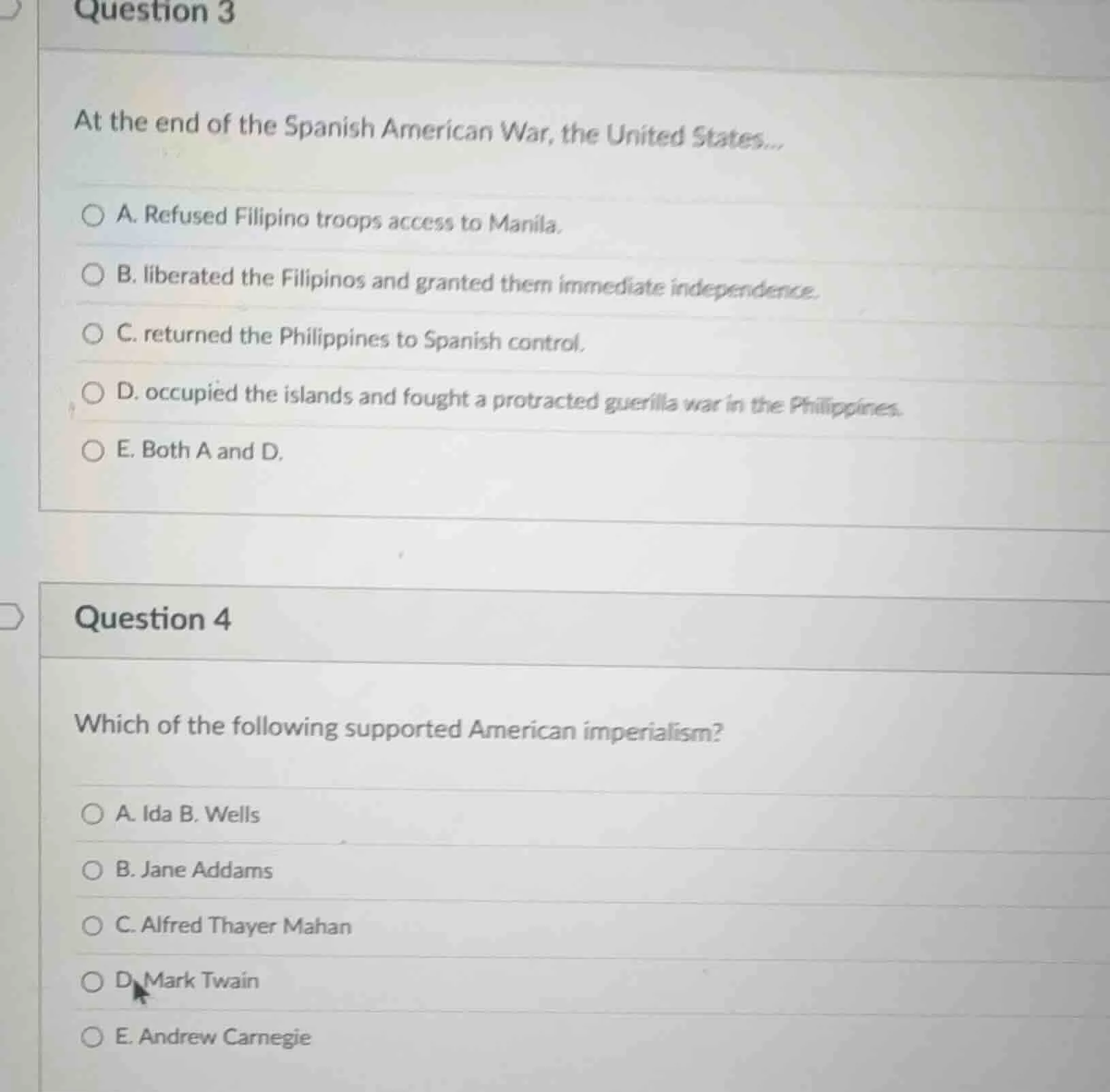 question 3 at the end of the spanish american war, the united states...…
