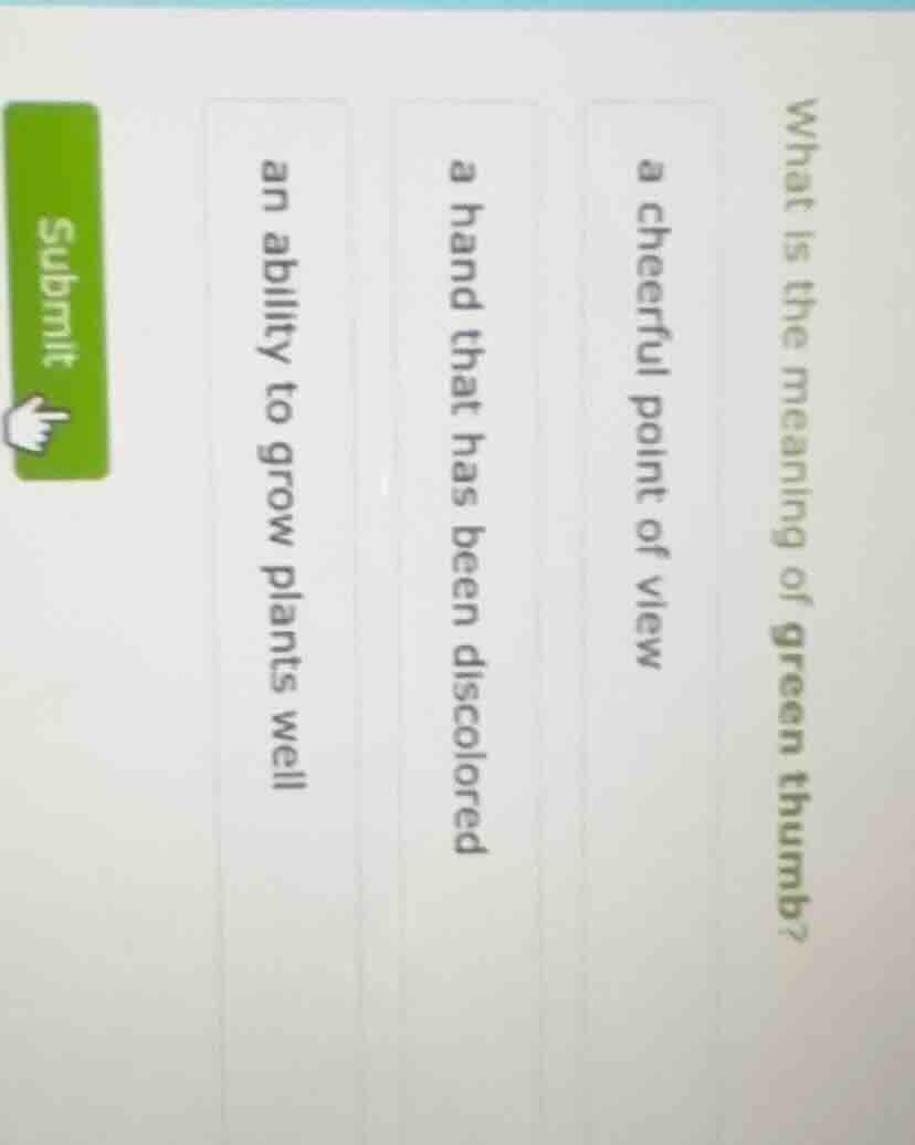 what is the meaning of green thumb? a cheerful point of view a hand tha…