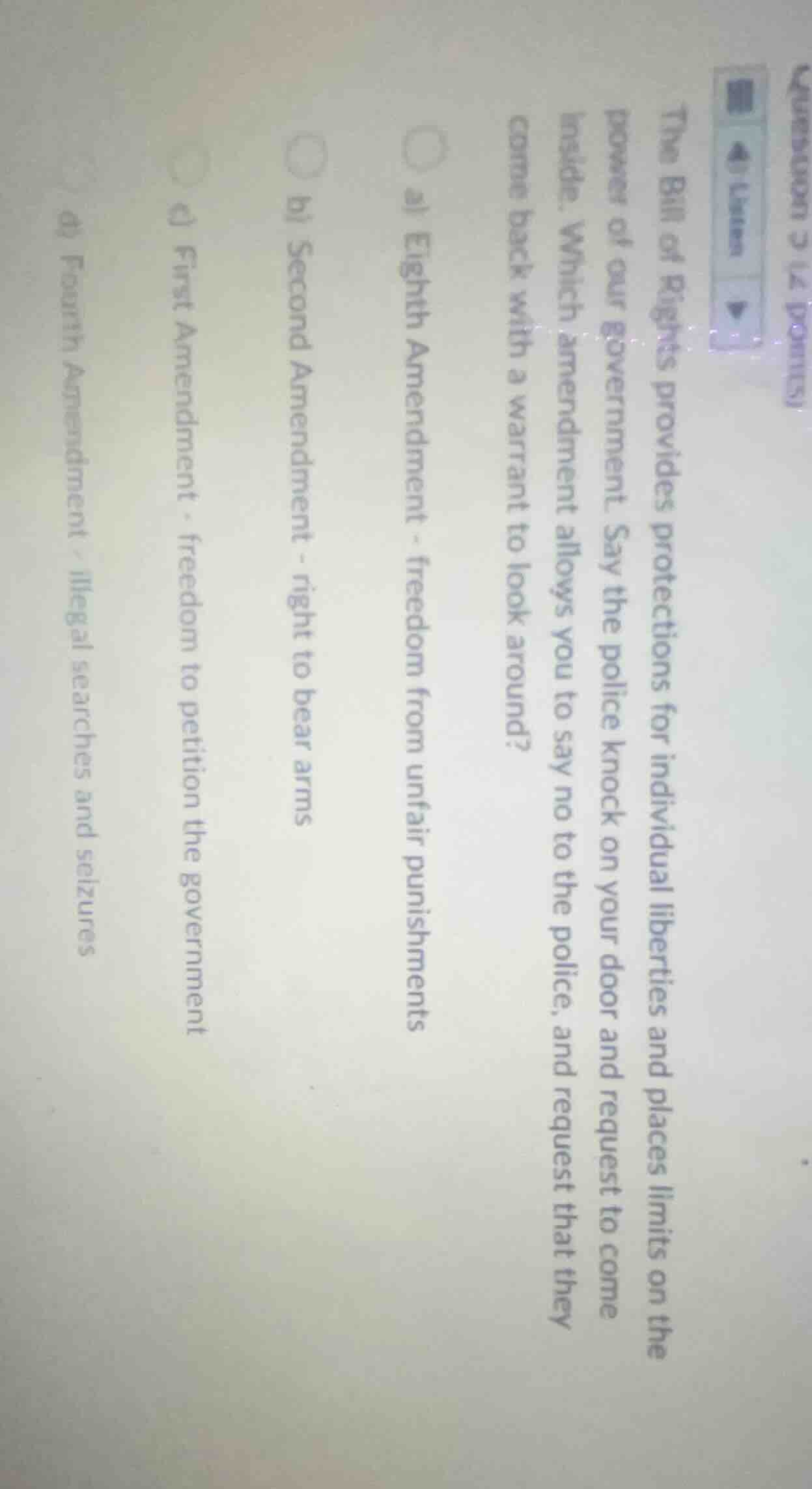 question 3 (2 points)listenthe bill of rights provides protections for …