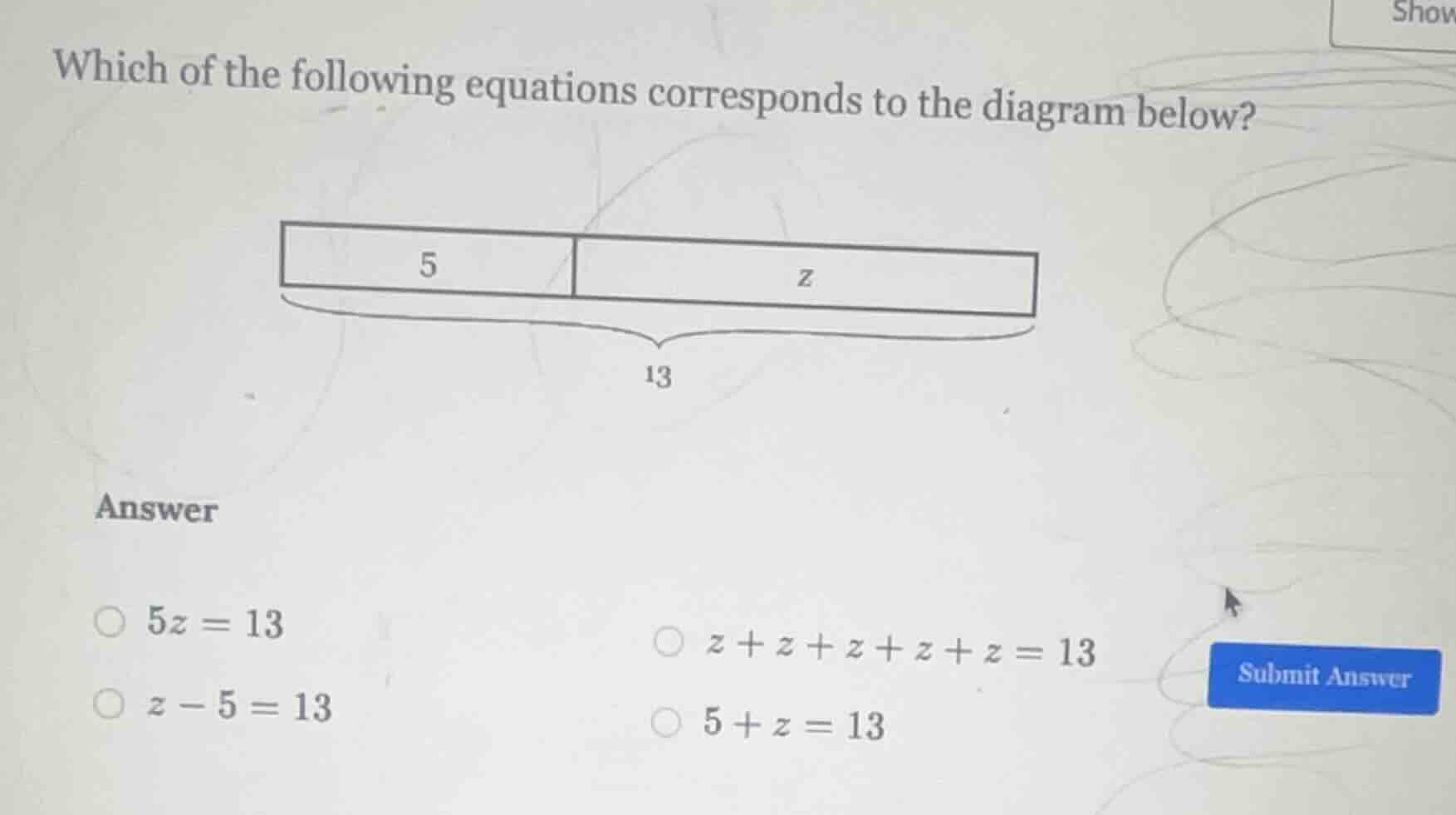 which of the following equations corresponds to the diagram below? answ…