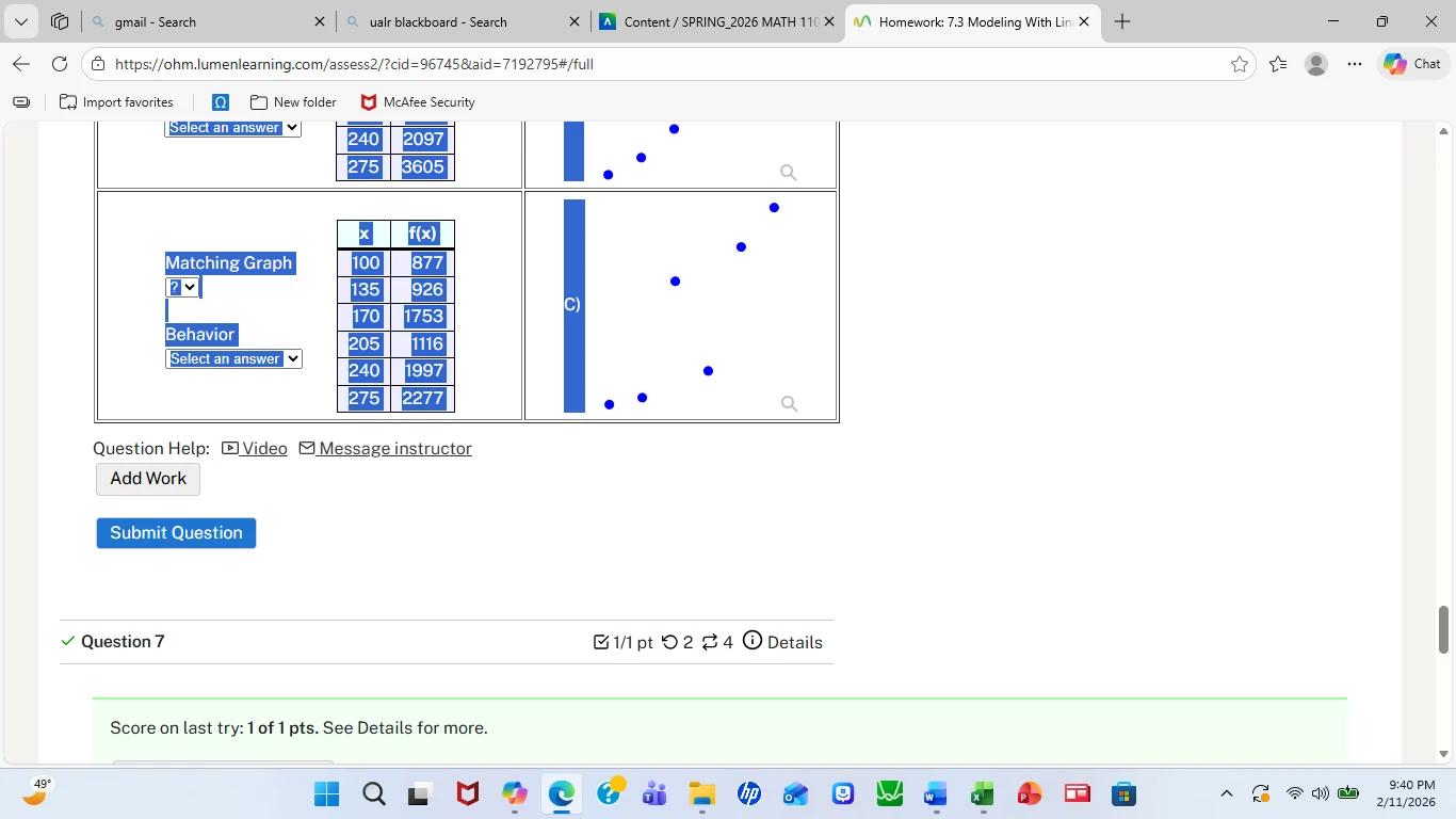 matching graph behavior select an answer | x | f(x) | |----|----| | 100…