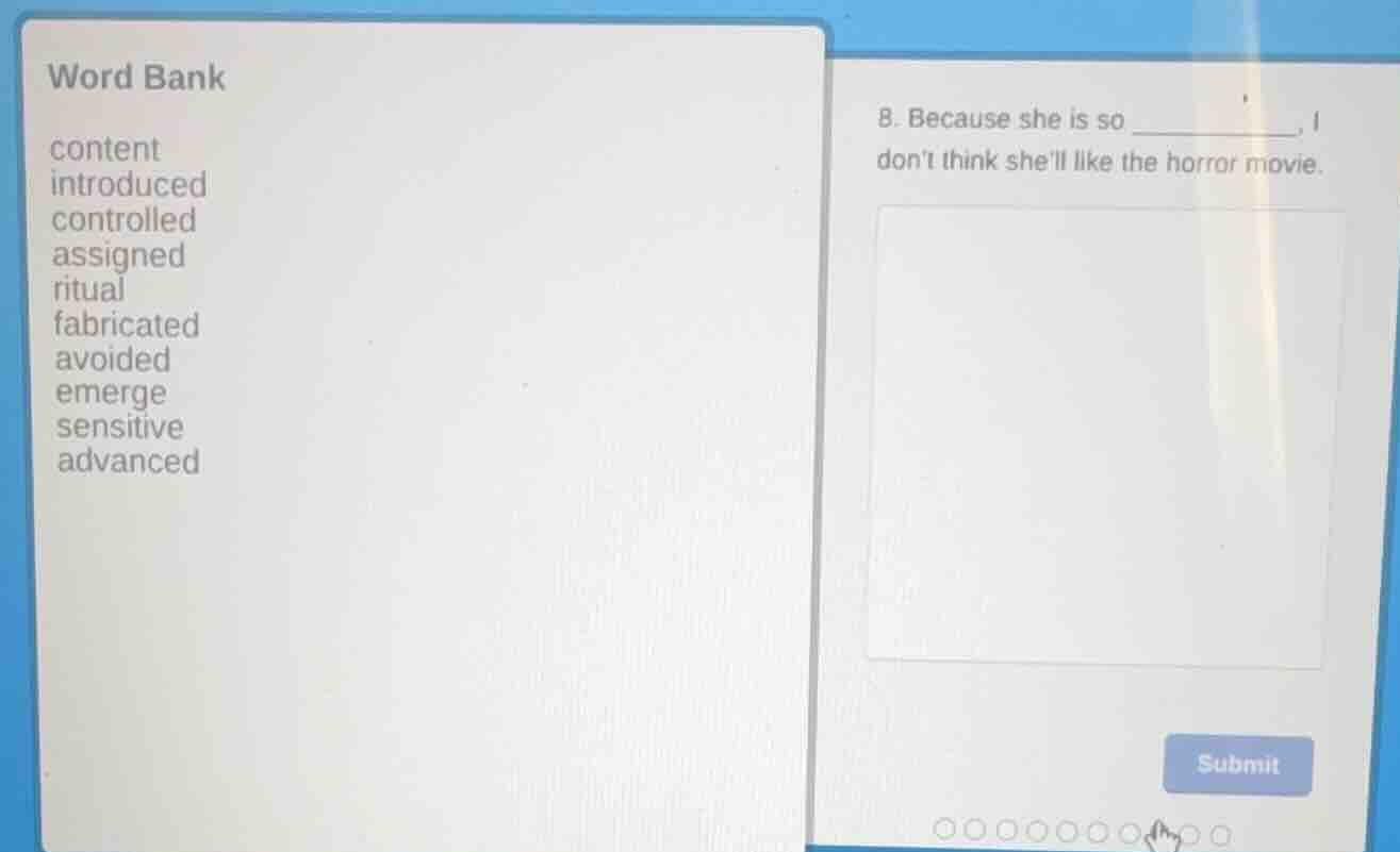word bank content introduced controlled assigned ritual fabricated avoi…