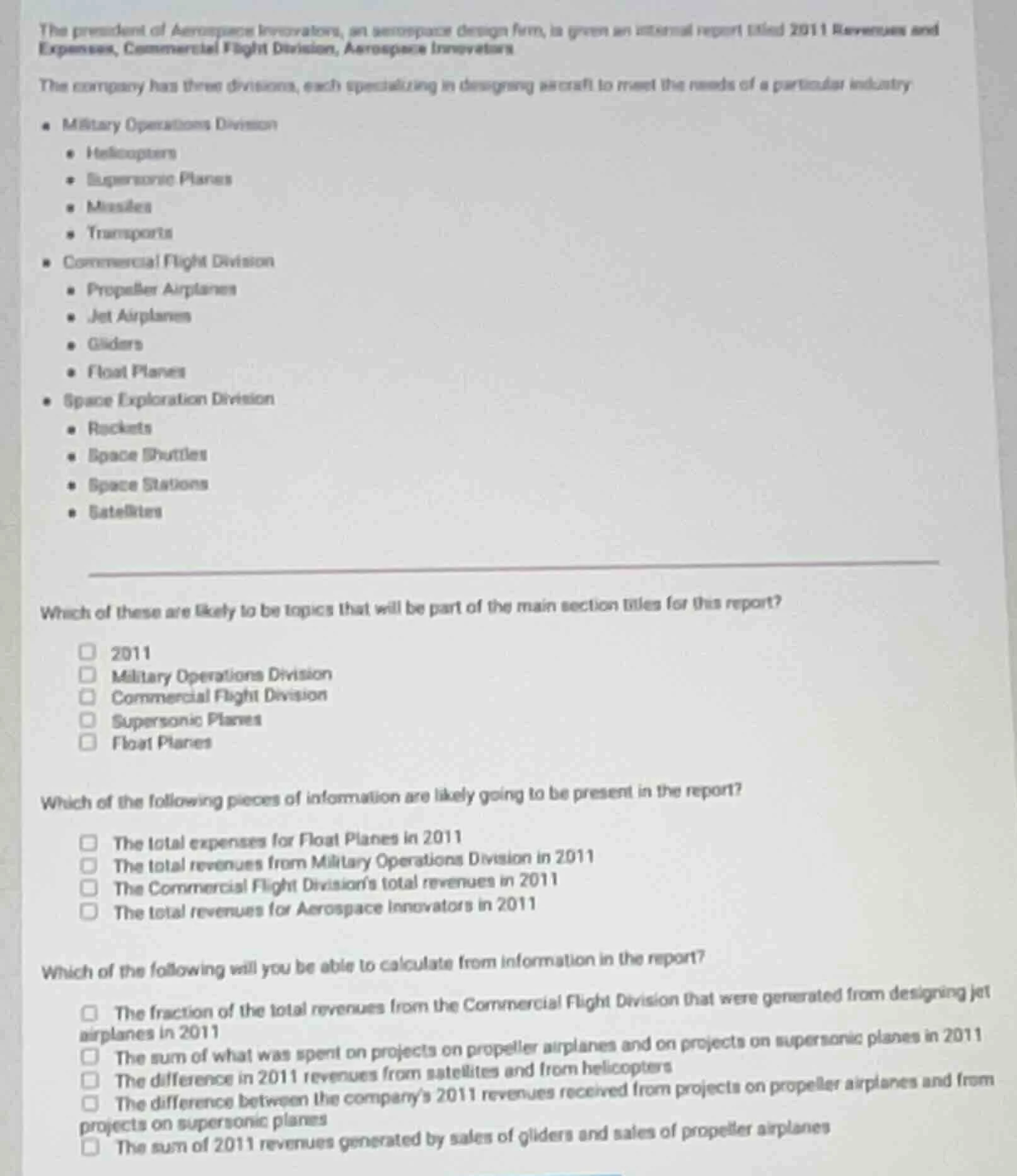 the president of aerospace innovators, an aerospace design firm, is giv…