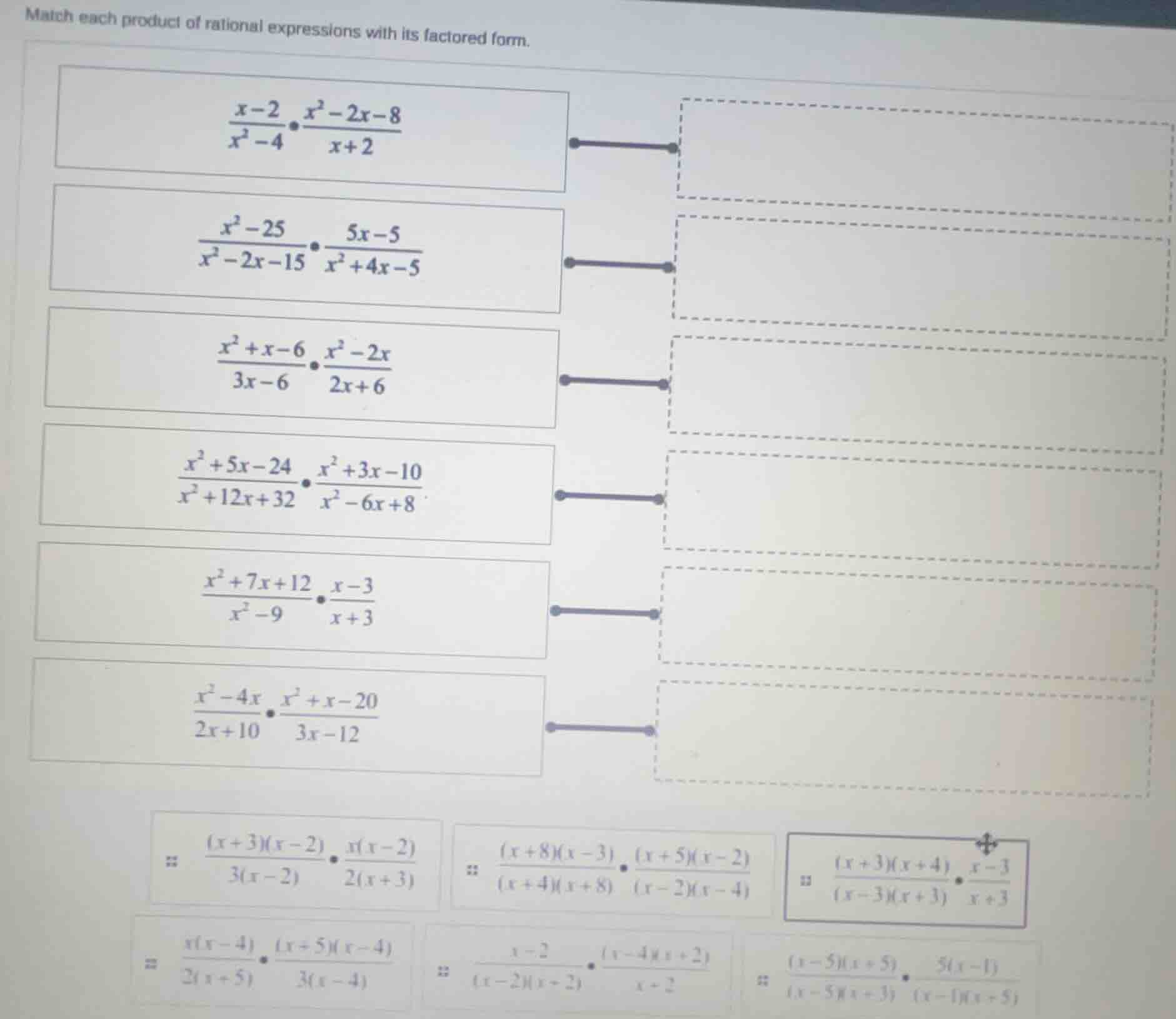 match each product of rational expressions with its factored form.$\fra…