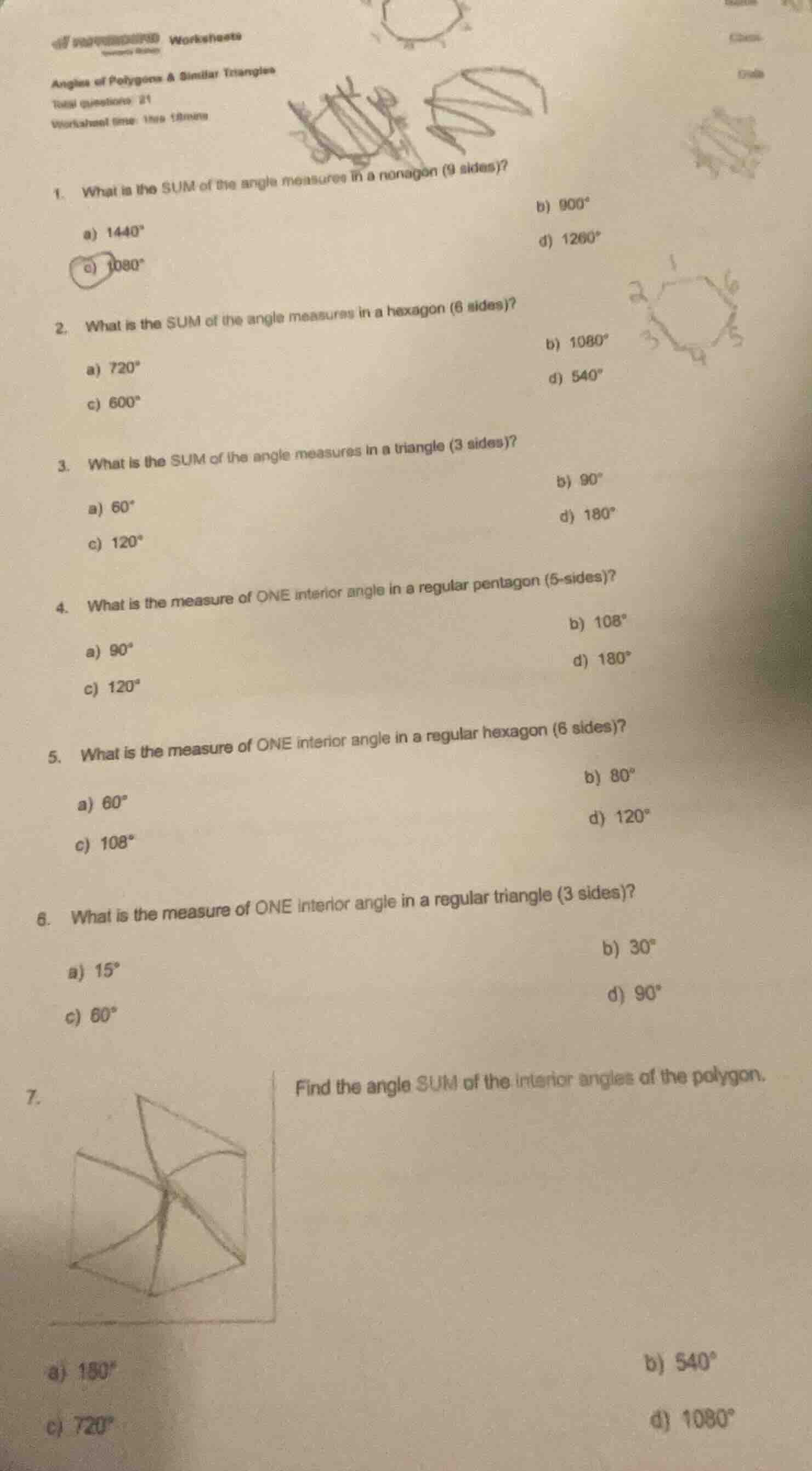 worksheets angles of polygons & similar triangles total questions: 21 w…