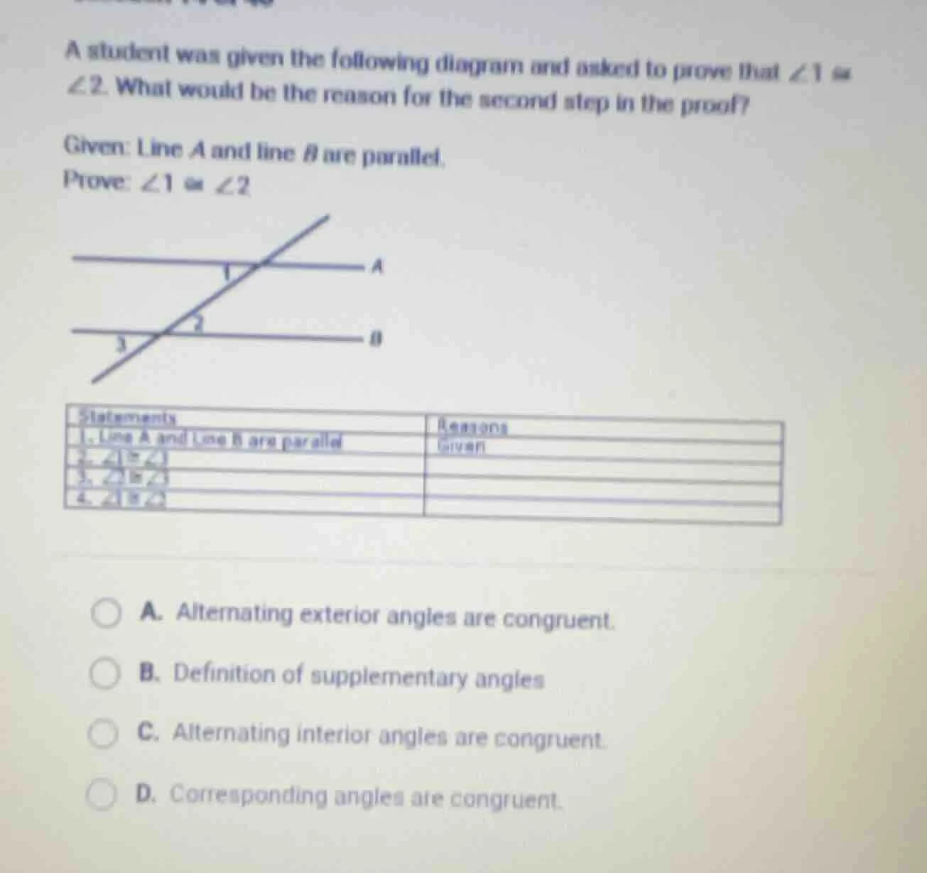 a student was given the following diagram and asked to prove that $angl…