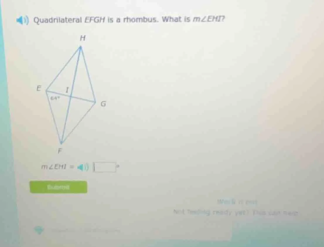 quadrilateral efgh is a rhombus. what is $m\\angle ehi$? $m\\angle ehi …