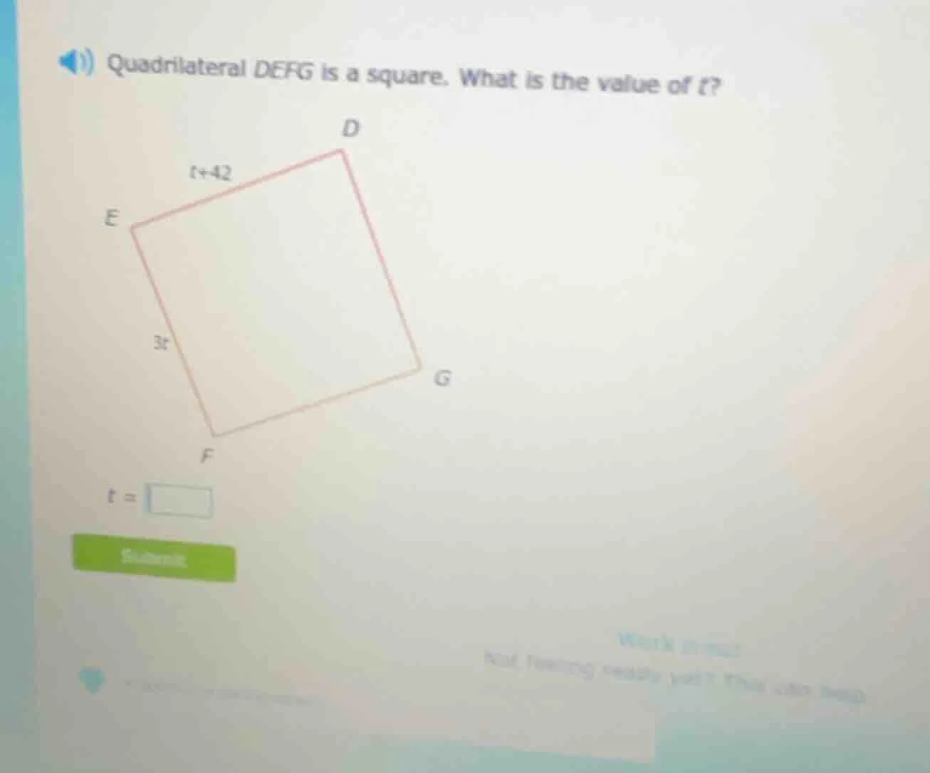 quadrilateral defg is a square. what is the value of t? $t+42$ $3t$ $t …