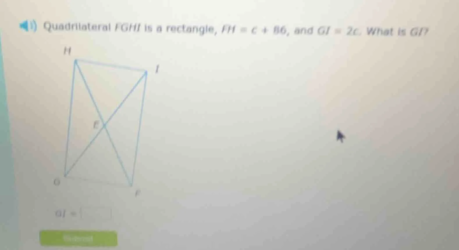 (i) quadrilateral fghi is a rectangle, $fh = c + 86$, and $gi = 2c$. wh…