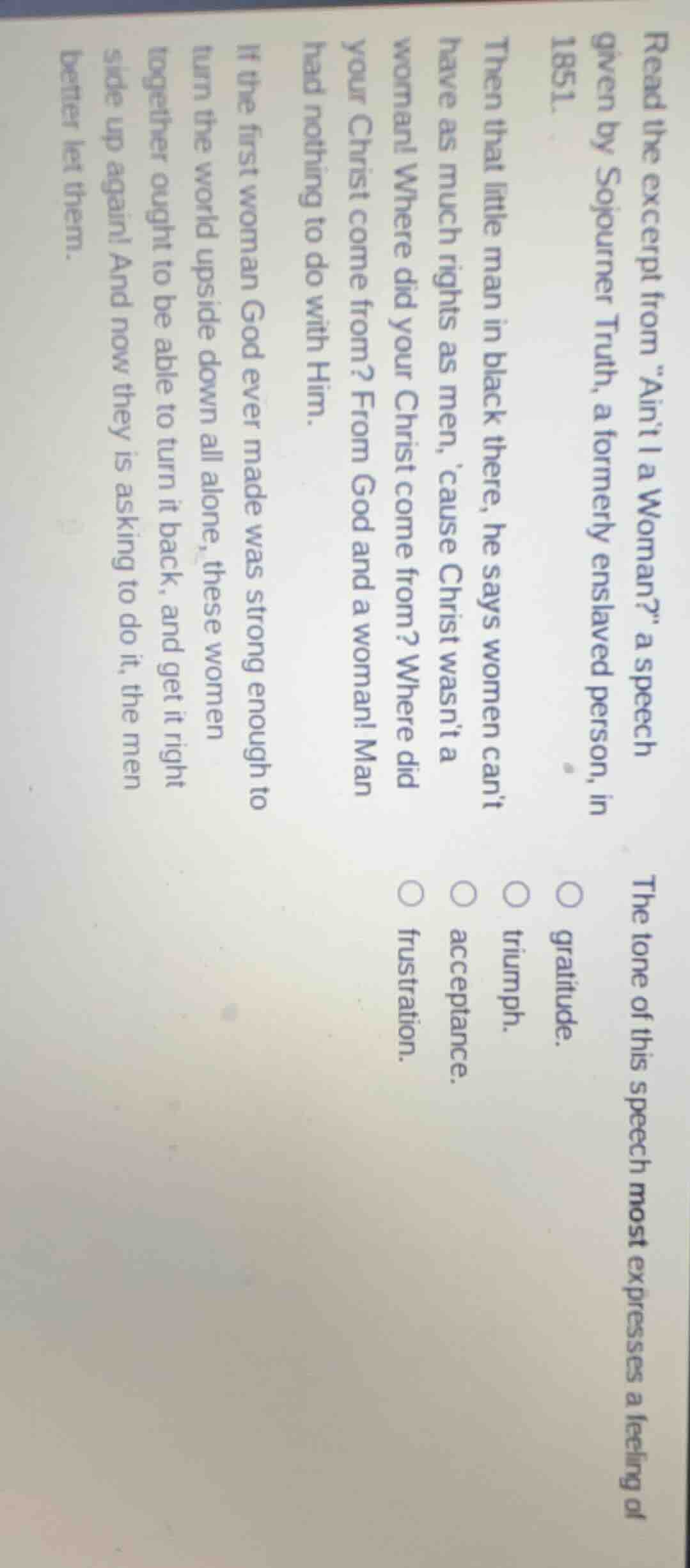 read the excerpt from \aint i a woman?\ a speech given by sojourner tru…