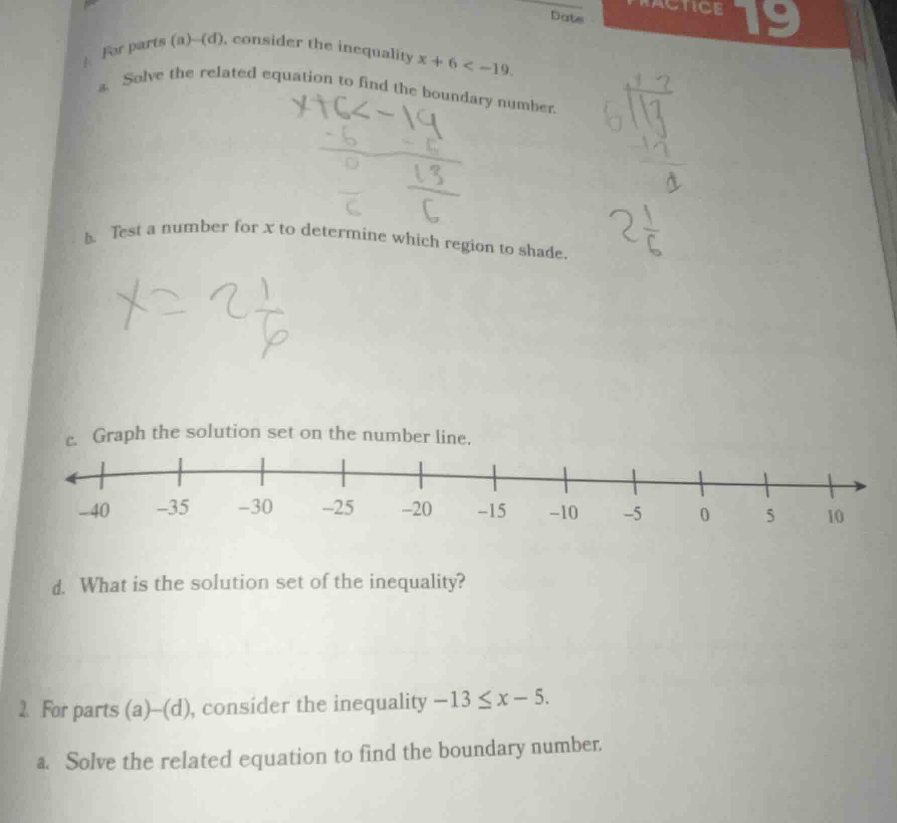 date practice 19 1. for parts (a)-(d), consider the inequality $x + 6 <…