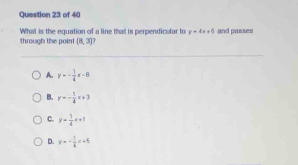 question 23 of 40 what is the equation of a line that is perpendicular …