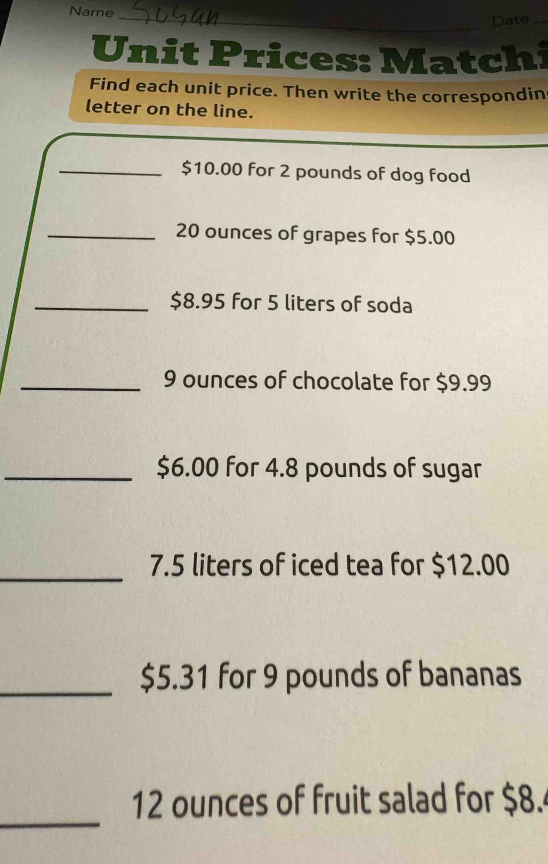 namedateunit prices: matchifind each unit price. then write the corresp…