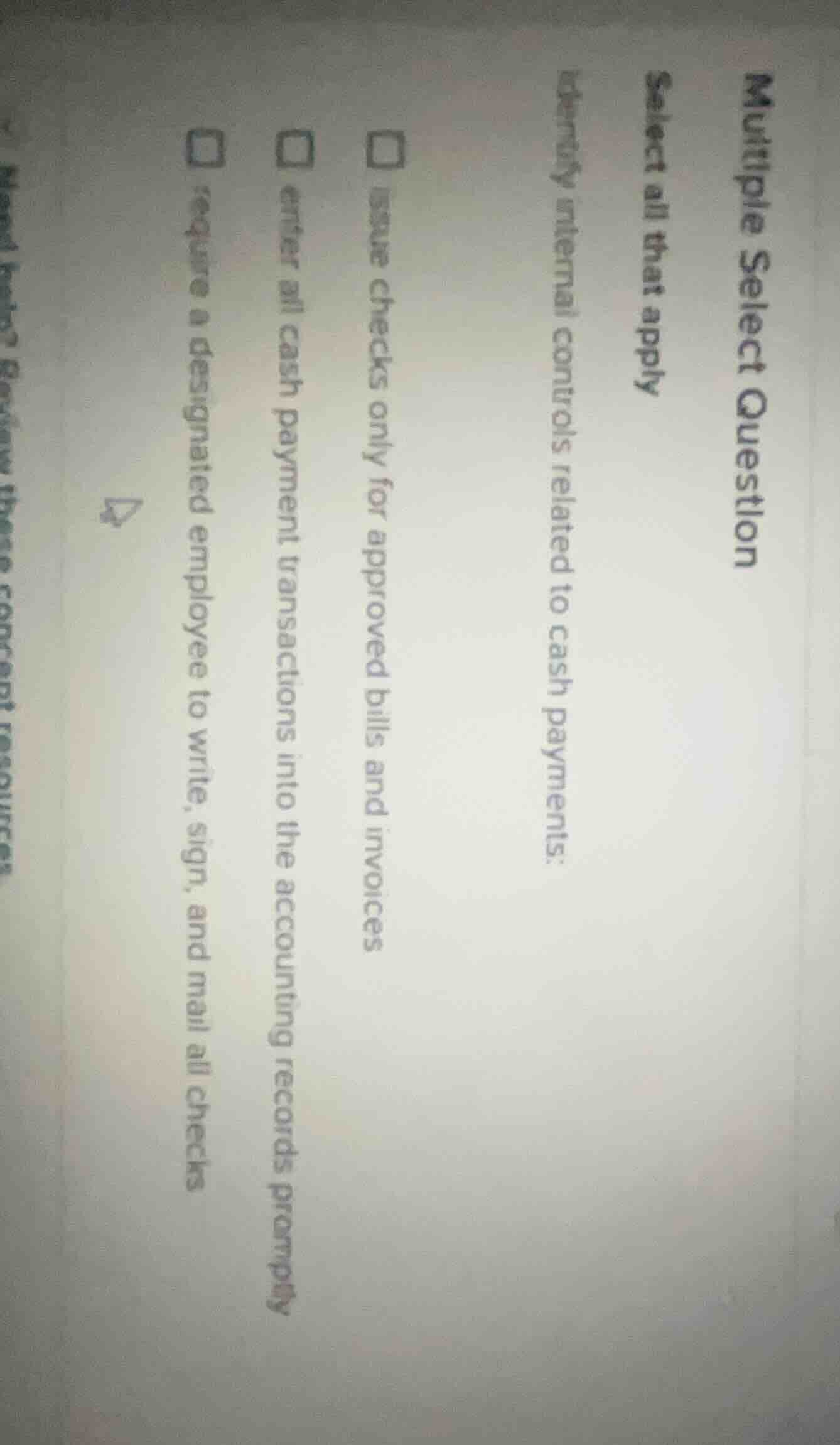 multiple select question select all that apply identify internal contro…