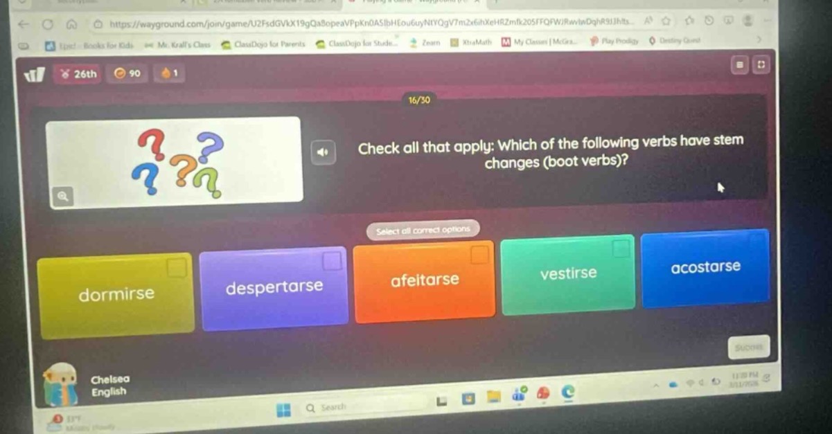 check all that apply: which of the following verbs have stem changes (b…